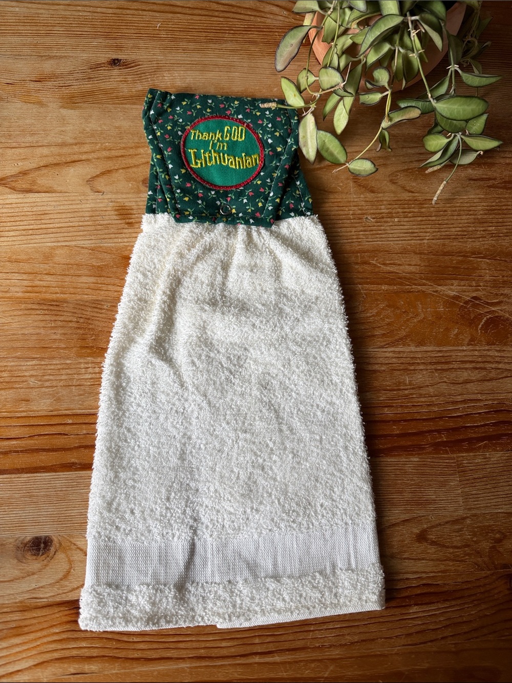 Vintage “Thank God I'm Lithuanian”Hanging Kitchen Towel